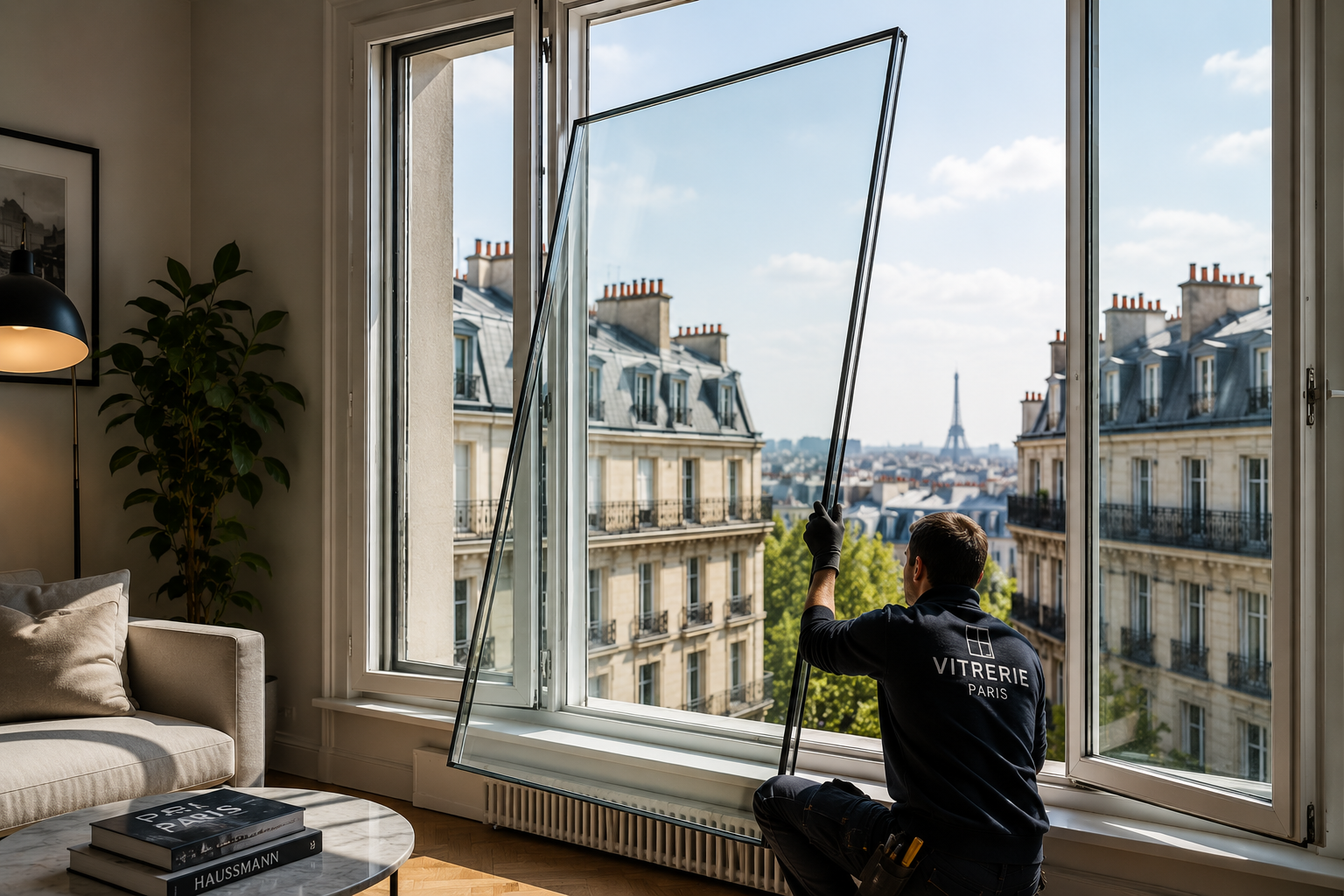 Remplacement de double vitrage dans un appartement parisien avec vue sur les immeubles haussmanniens