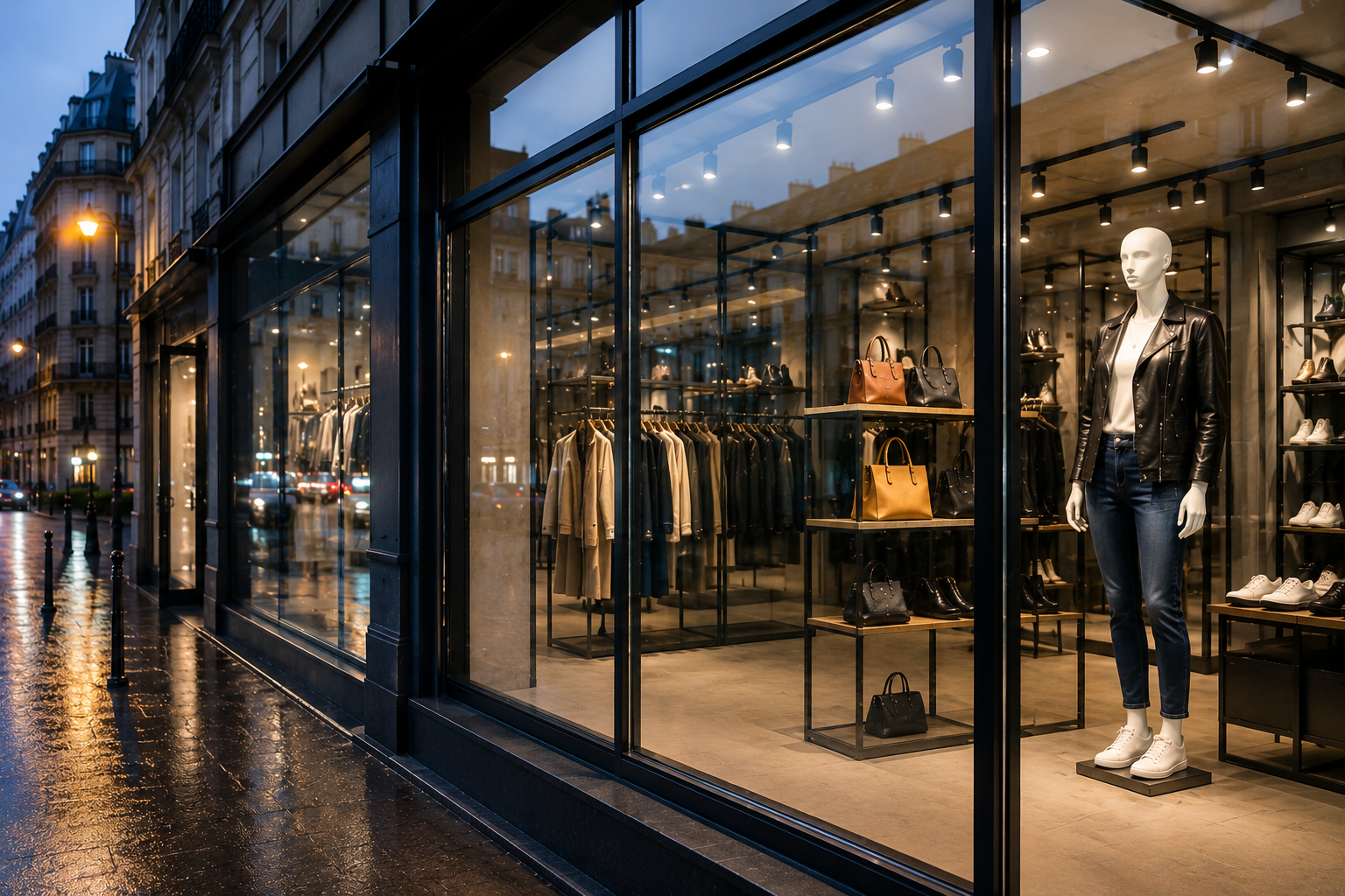 Nouvelle vitre de vitrine commerciale installée avec finition haut de gamme dans une boutique moderne à Paris